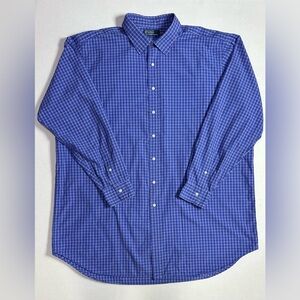 Polo by Ralph Lauren Button Down Size 3XLT 100% Cotton Blue Plaid Long Sleeve